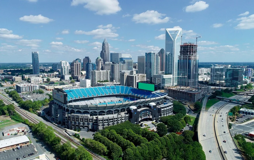 Skyline view of Charlotte NC and Bank of America Stadium, representing the primary service area for professional mold remediation.