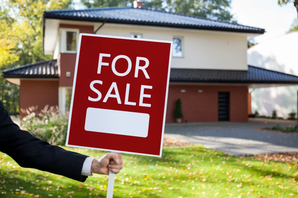 Real estate "For Sale" sign in front of a home cleared by residential mold remediation in Charlotte, NC.