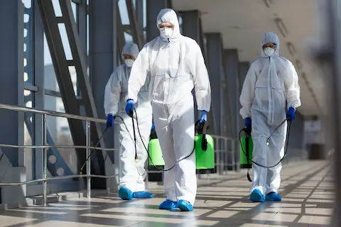 Team of specialists providing commercial mold remediation in a Charlotte NC industrial facility.